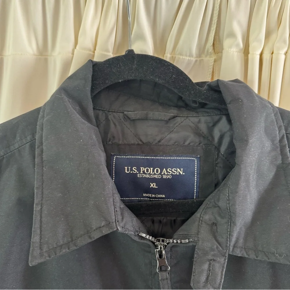 U.S. Polo Assn Black Jacket Harrington Lined Full Zip Water Resistant Size XL‎